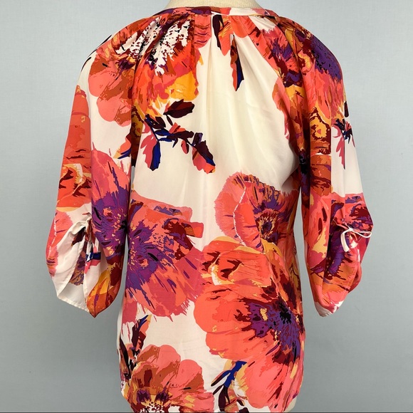 Yumi Kim Silk Floral Long Sleeve Yumi  Top Size XS in Cream and Coral - Picture 4 of 9